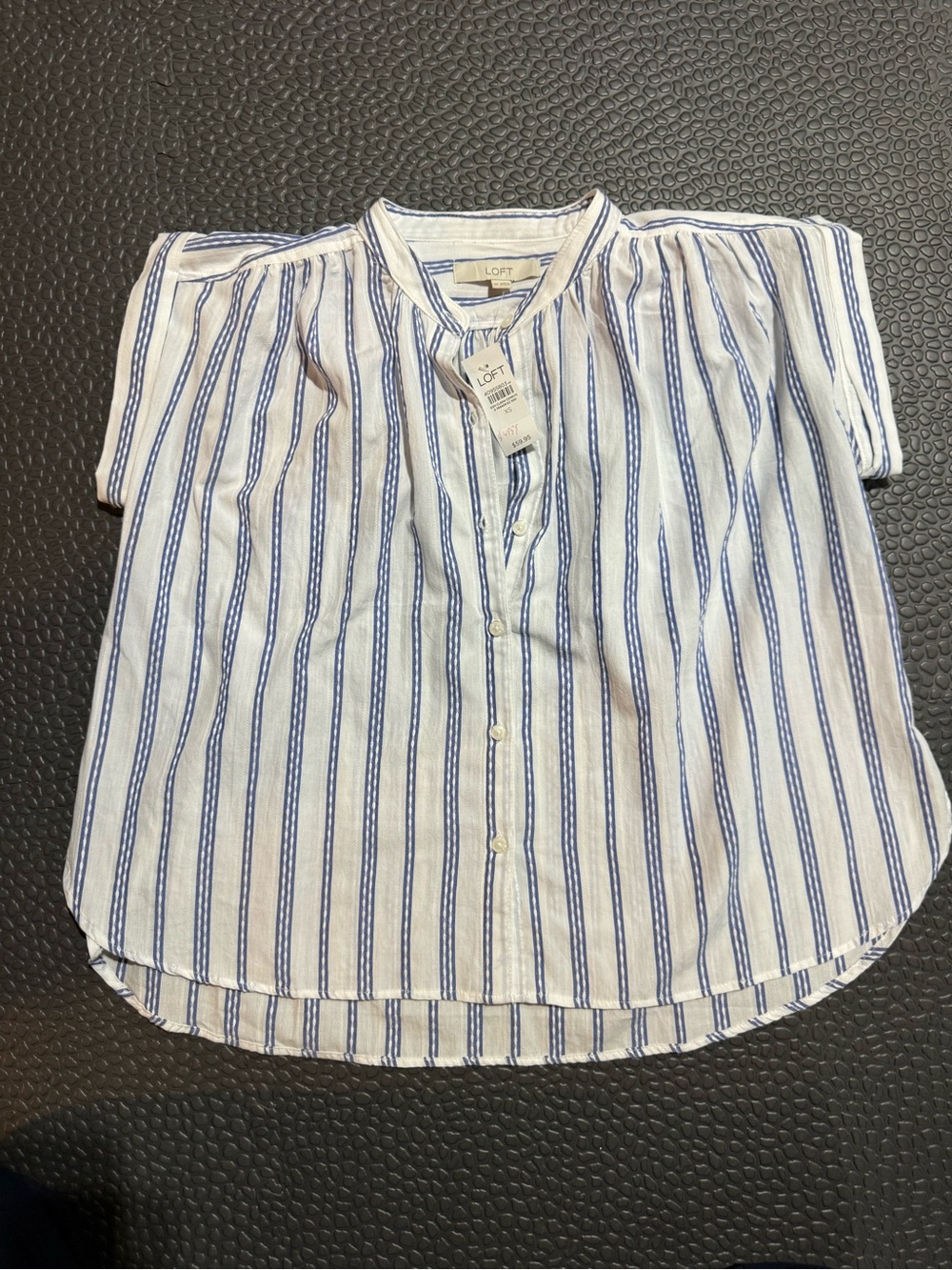 LOFT White and Blue Vertical-Stripe Button Front Blouse